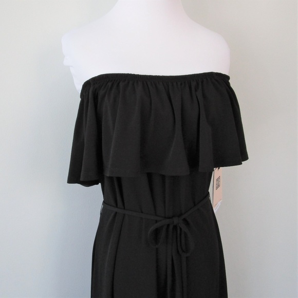 NWT Black Off Shoulder Ruffle Popover Midi Dress - Picture 7 of 8